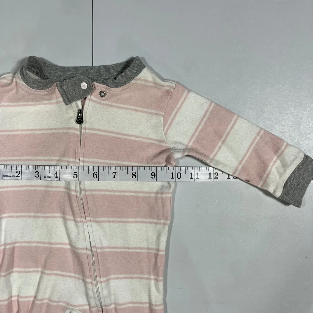 Burt's Bees Baby Pink White Striped Organic Cotton Footed Sleeper 3-6M